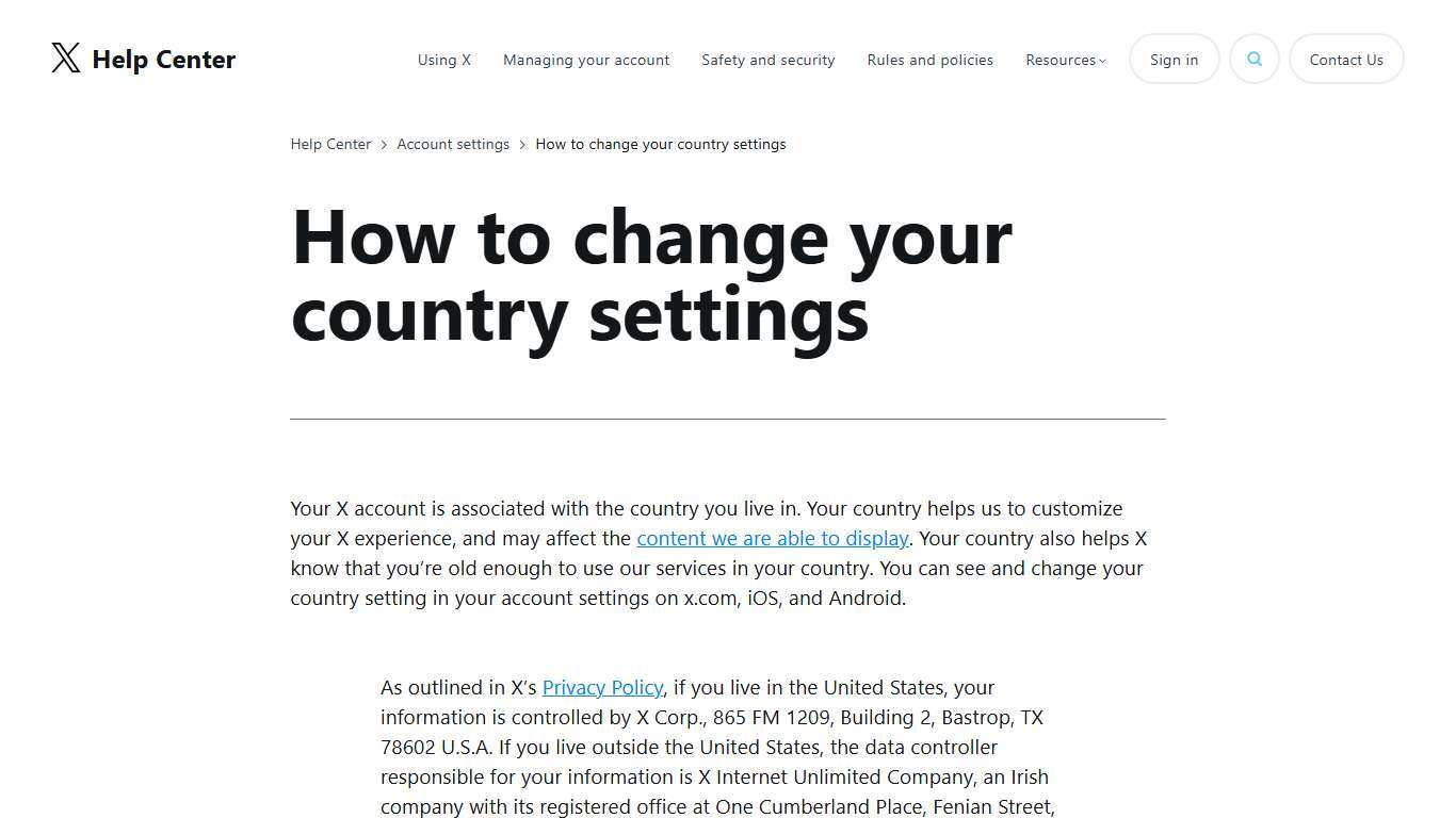 How to change your X country location X Help